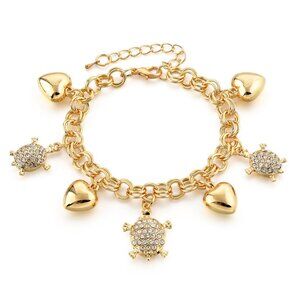 Golden Drift Charm Bracelet – Turtle & Heart Edition
